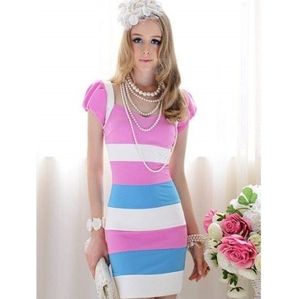 Pink Mini Dress with Puff Sleeves Size S